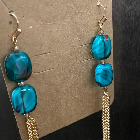 D: Aqua Swirl Dangling Earrings - Picture 3 of 5